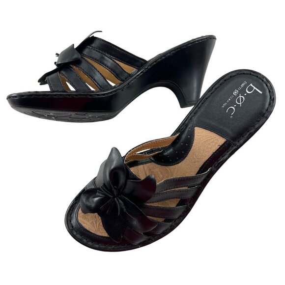 B.o.c Born Concept Womens Black Leather Sandals Size 11 M/W With Floral Design - Picture 1 of 8
